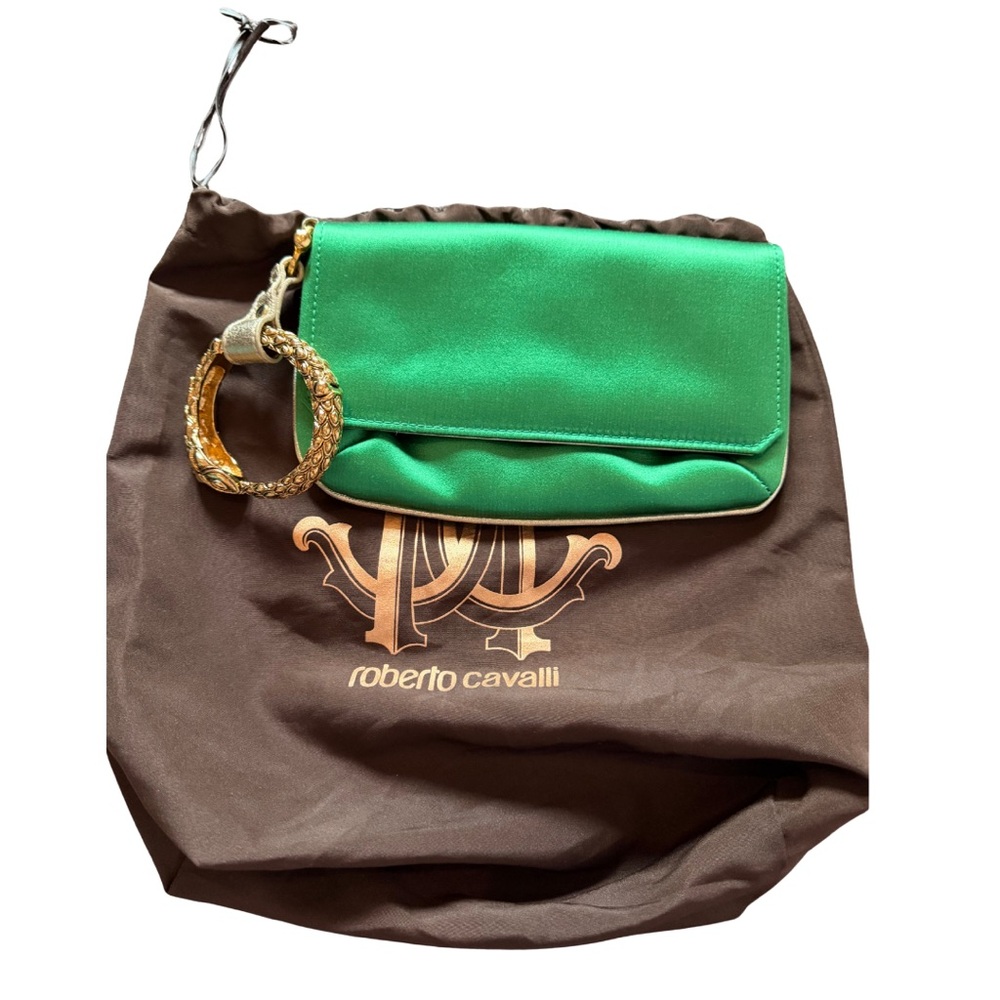 Roberto Cavalli Green Satin Mini Clutch / Evening Bag